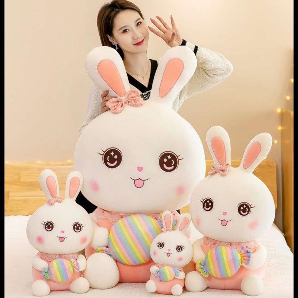 Candy Rabbit Soft Toy - Color: Pink And White