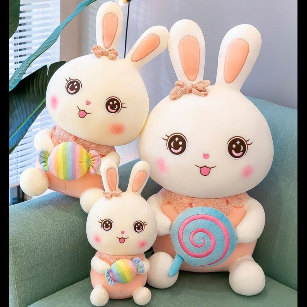 Candy Rabbit Soft Toy - Color: Pink And White