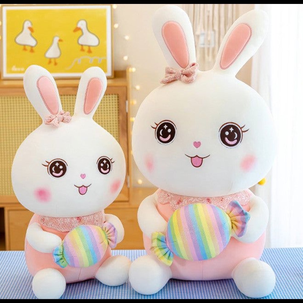 Candy Rabbit Soft Toy - Color: Pink And White