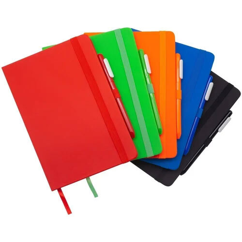 Promotional Notebook With Pen Set - Wooden Material, Customised Size, Mix Color, 165 Pages, Double Lined, Hard Bound Softcover