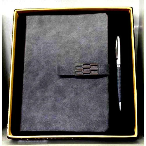 Promotional Notebook With Pen Set - Wooden Material, Customised Size, Mix Color, 165 Pages, Double Lined, Hard Bound Softcover