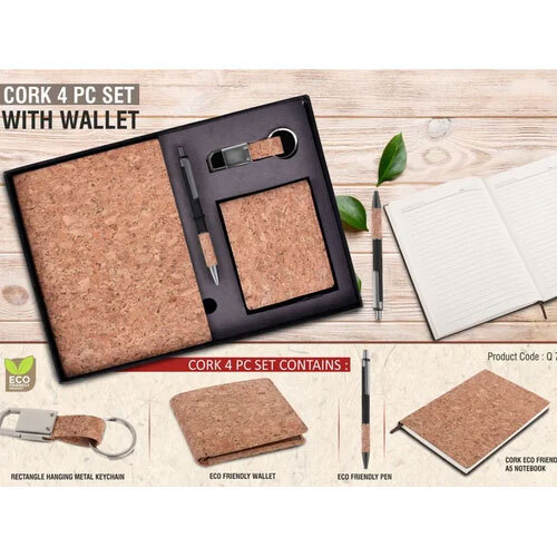 Promotional Notebook With Pen Set - Wooden Material, Customised Size, Mix Color, 165 Pages, Double Lined, Hard Bound Softcover