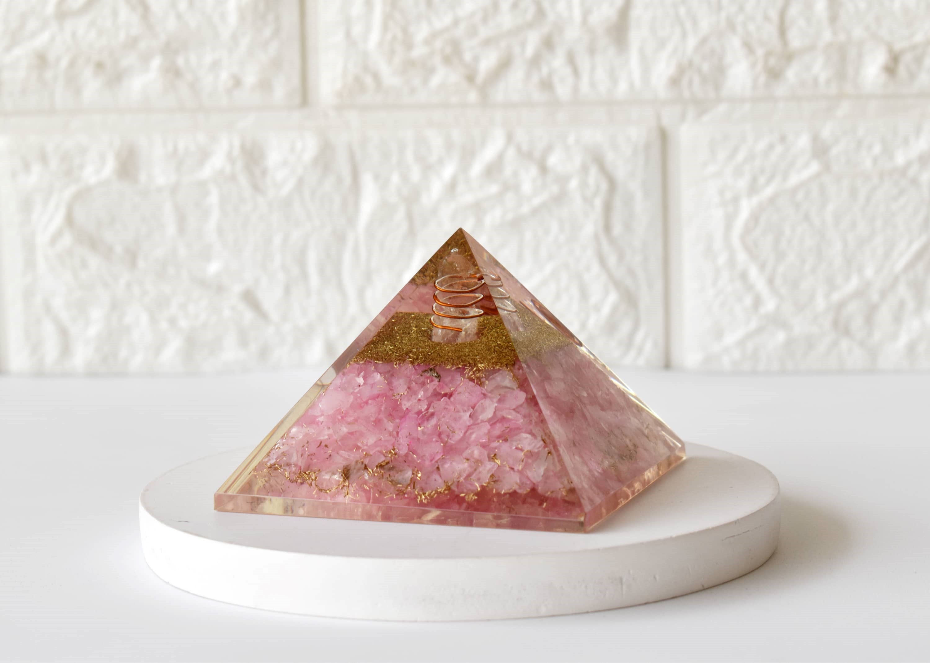 Rose Quartz Orgone Pyramid, Clear Quartz Crystal Pencil - Size: 2-3 Inches | Handmade With Care, Polished Pink Finish, Religious Style