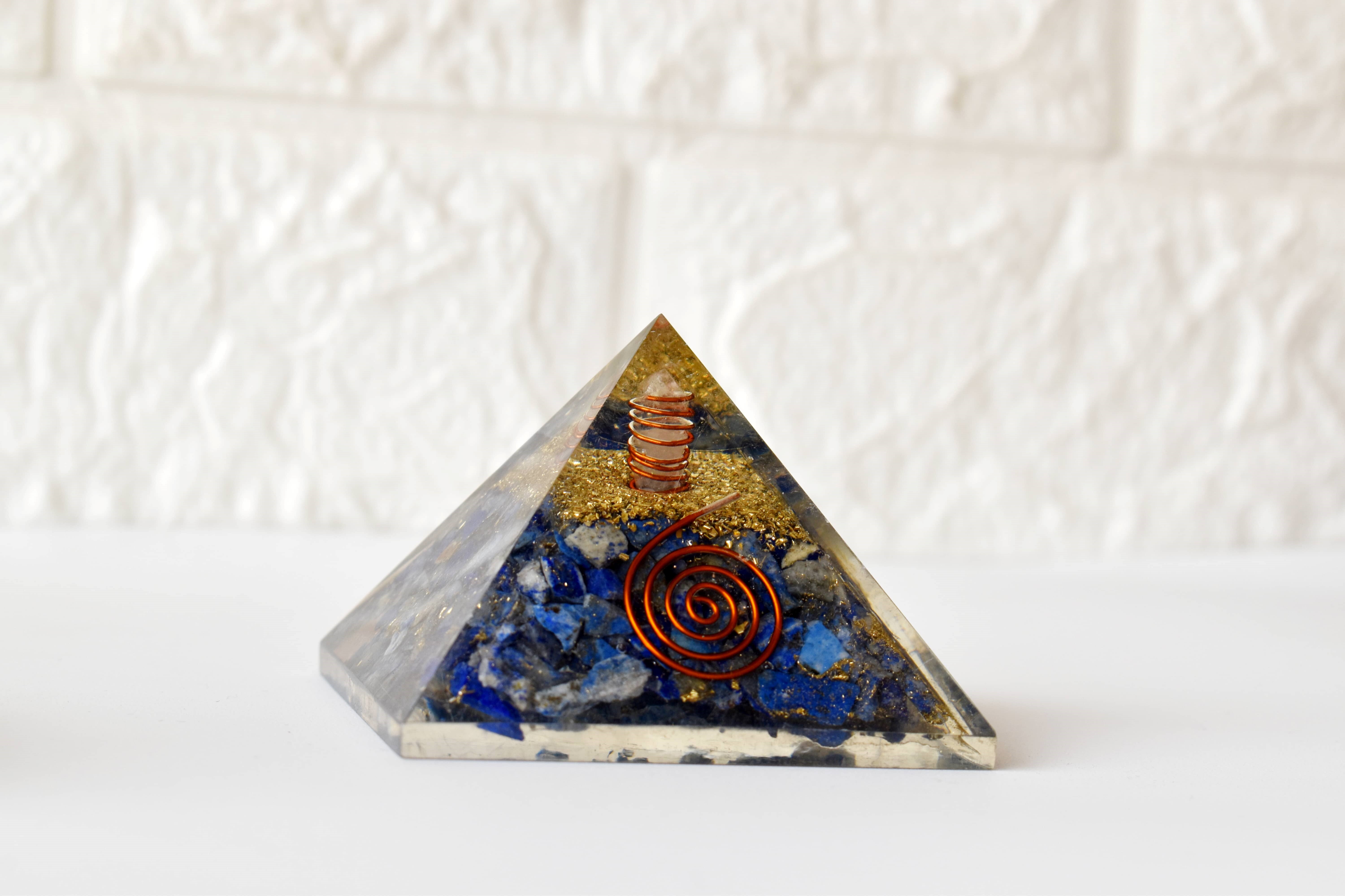 Lapis Lazuli Orgone Pyramid - 2-3 Inches, Blue Stone With Clear Quartz Crystal | Handmade, Moisture Proof, Includes Orgone Energy Benefits Booklet