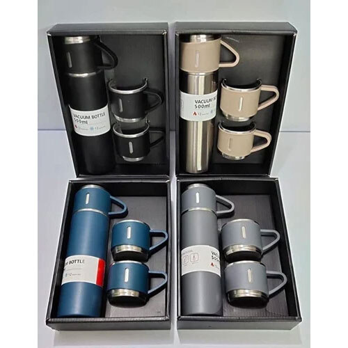 Flask Gift Sets Promotional Bottle Gift Set Corporate Gifs Set - Steel Material, Round Shape, Black Color | Ideal For Drinking Water On The Go