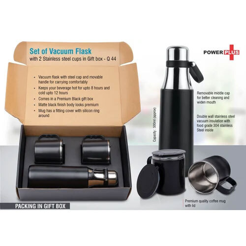 Flask Gift Sets Promotional Bottle Gift Set Corporate Gifs Set - Steel Material, Round Shape, Black Color | Ideal For Drinking Water On The Go
