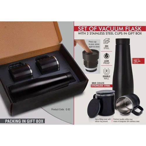 Flask Gift Sets Promotional Bottle Gift Set Corporate Gifs Set - Steel Material, Round Shape, Black Color | Ideal For Drinking Water On The Go