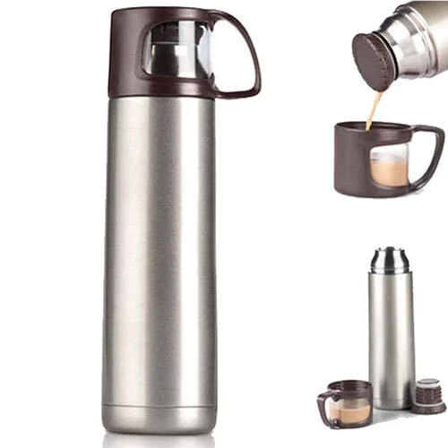 Silver Stainless Steel Hot And Cold Flask 500ml Promotional Flask - Stainless Steel, 500ml, Silver, Round Shape | 1-year Warranty, Ideal For Beverages