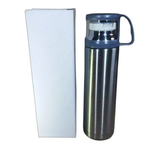 Silver Stainless Steel Hot And Cold Flask 500ml Promotional Flask - Stainless Steel, 500ml, Silver, Round Shape | 1-year Warranty, Ideal For Beverages
