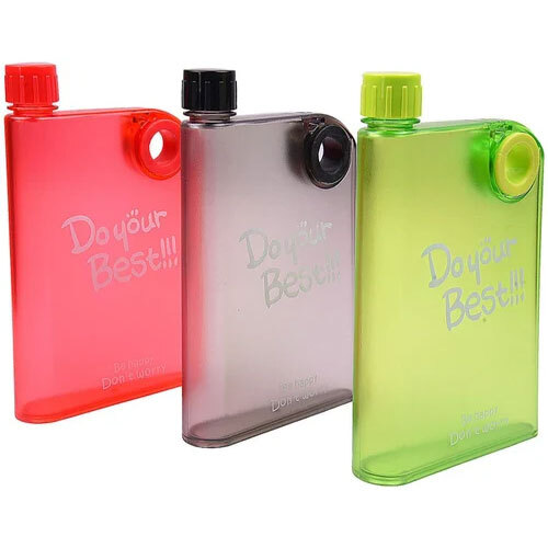 Notebook Style Slim Water Bottle - Plastic A5 Size, Multicolour, Square Shape | 1 Year Warranty, Hot Stamping Surface Handling