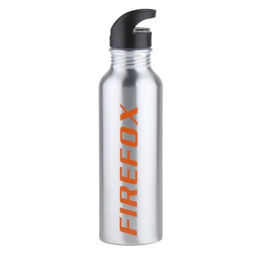 Aluminium Metal Sport Water Bottle With Silicon Carry Strap - 600ml Capacity , Black Color, Round Shape, 1-year Warranty