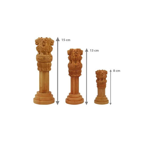 Wooden Ashok Stambh Ashok Pillers Ashok Stambh Pen Stand - Brown Wooden Material | Functional Table Clock For Corporate Promotional Gift