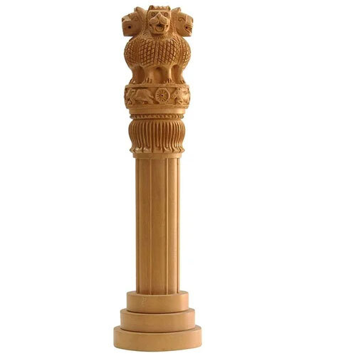 Wooden Ashok Stambh Ashok Pillers Ashok Stambh Pen Stand - Brown Wooden Material | Functional Table Clock For Corporate Promotional Gift