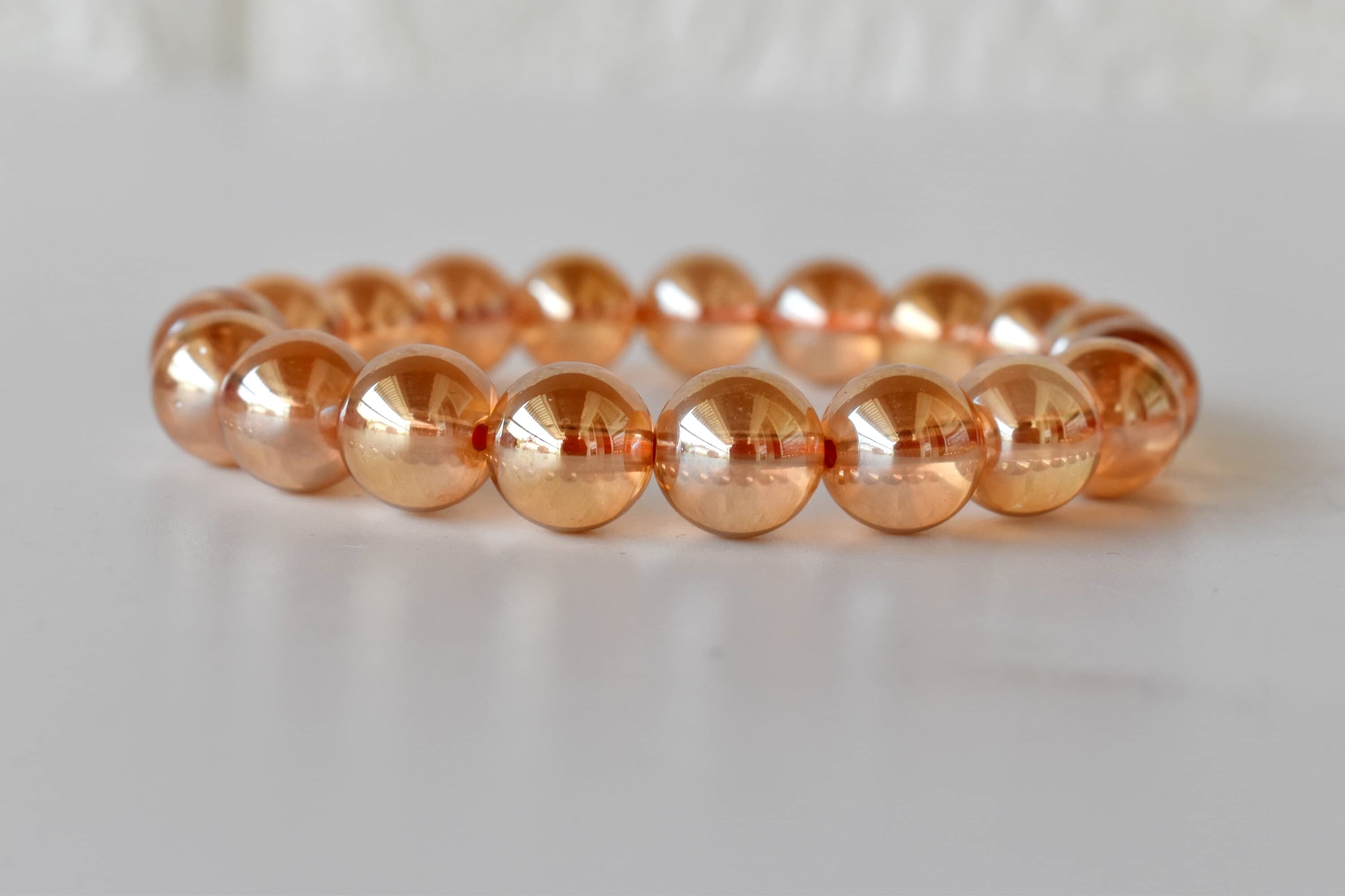 Aura Quartz Citrine Bracelet - 8mm Natural Gemstone Beaded Design, 7-7.5 Inches Round Size, Yellow Citrine | 22 Grams Weight, Plain Style