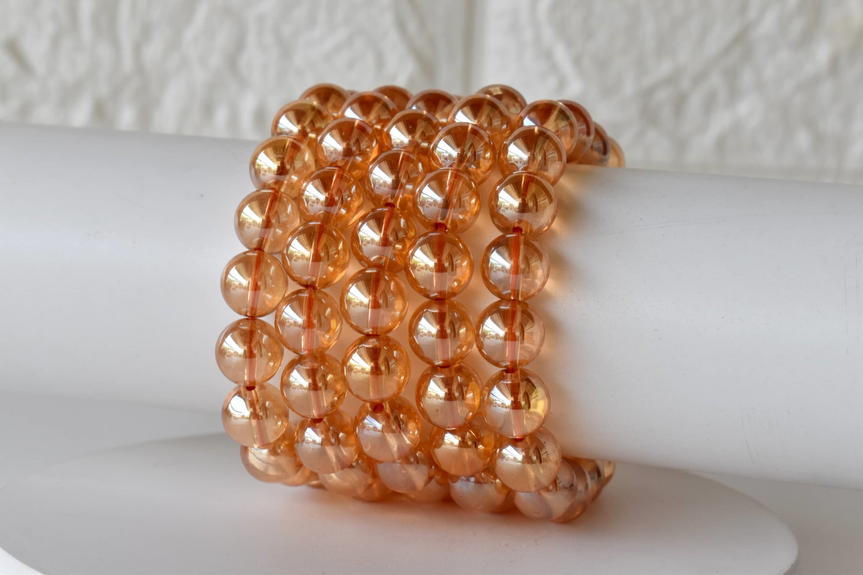 Aura Quartz Citrine Bracelet - 8mm Natural Gemstone Beaded Design, 7-7.5 Inches Round Size, Yellow Citrine | 22 Grams Weight, Plain Style