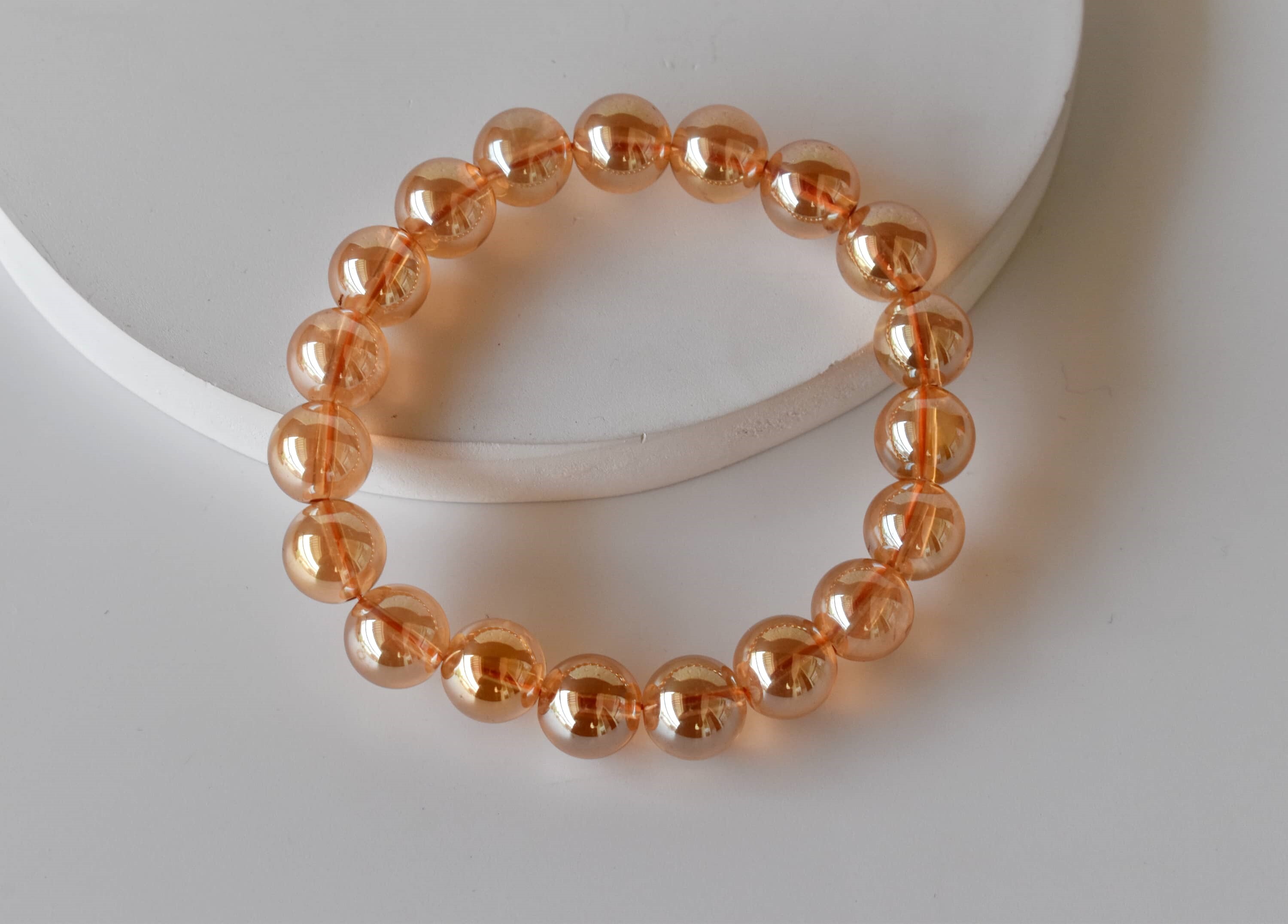 Aura Quartz Citrine Bracelet - 8mm Natural Gemstone Beaded Design, 7-7.5 Inches Round Size, Yellow Citrine | 22 Grams Weight, Plain Style