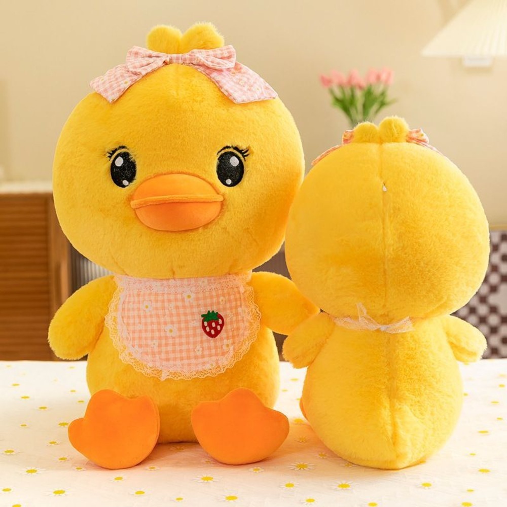 Premium Duck Soft Toy - Soft Fur Fabric, 50cm Size, Yellow Color | Flexible Design With Fruit Apron