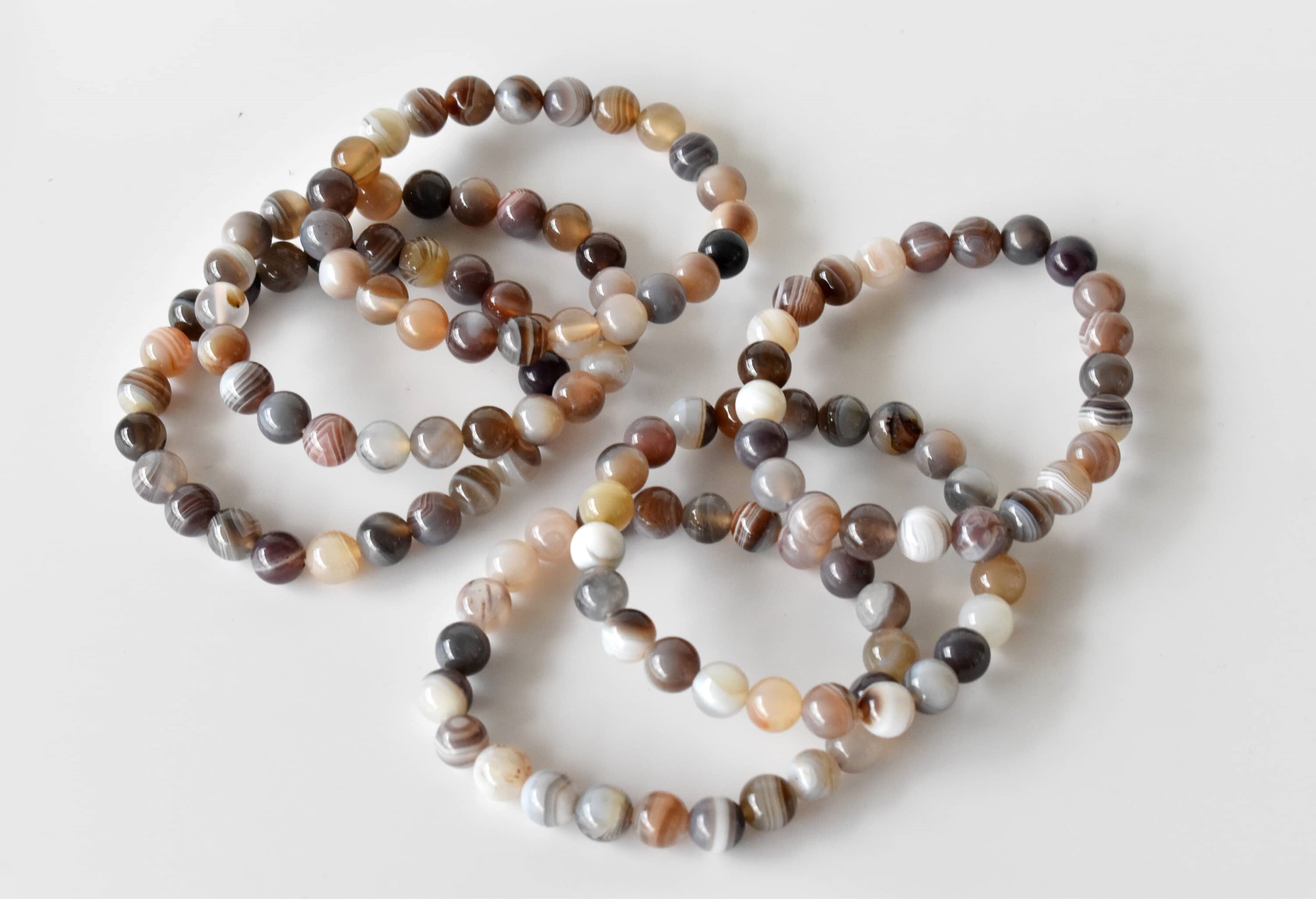 Botswana Agate Bracelet - Natural Gemstone, 7-7.5 Inches, Brown Round Beads | 22 Grams, Plain Design, Stylish Beaded Jewelry