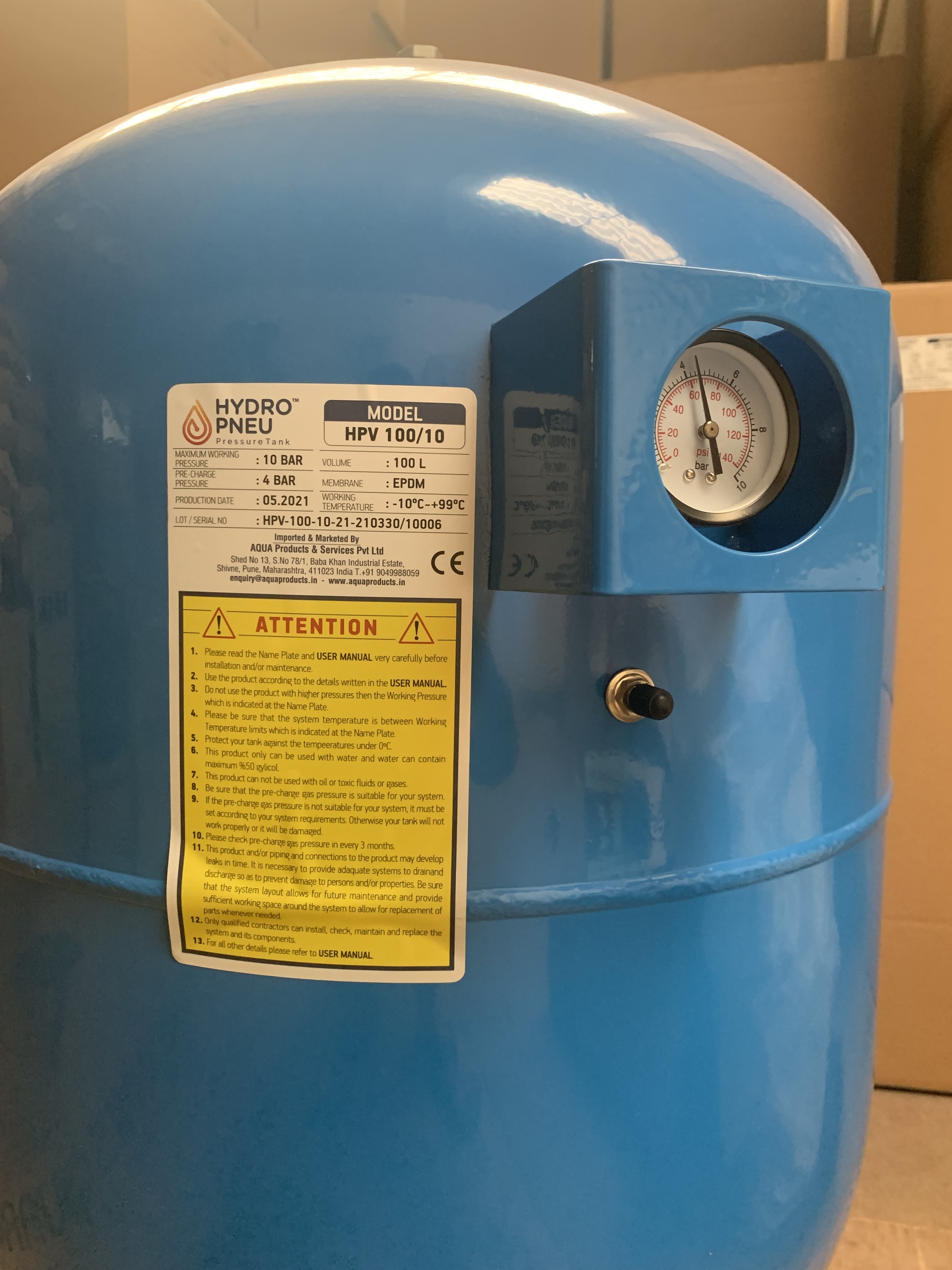 Hydropneu Pressure Tank Hpv 100/10