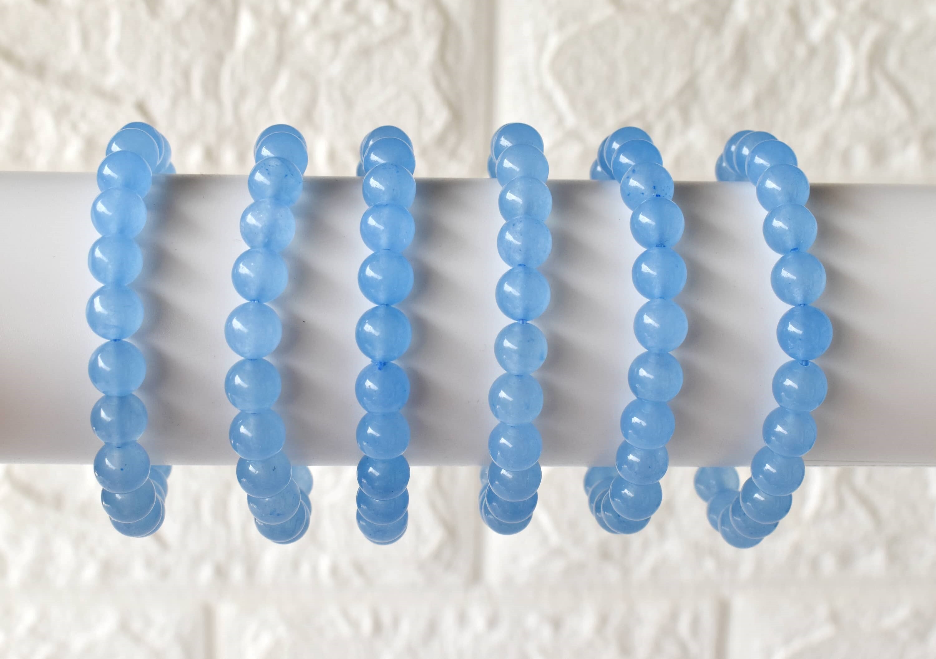 Chalcedony Bracelet - 7-7.5 Inches Blue Natural Gemstone Round Shape 22 Grams Lightweight