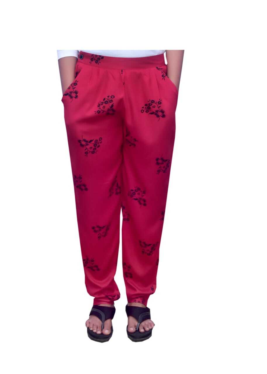 Ladies Fancy Printed Pants - Rayon Fabric, Ankle Length, Elastic Waist Type | Available In Red, Regular Fit, Pull-on Closure