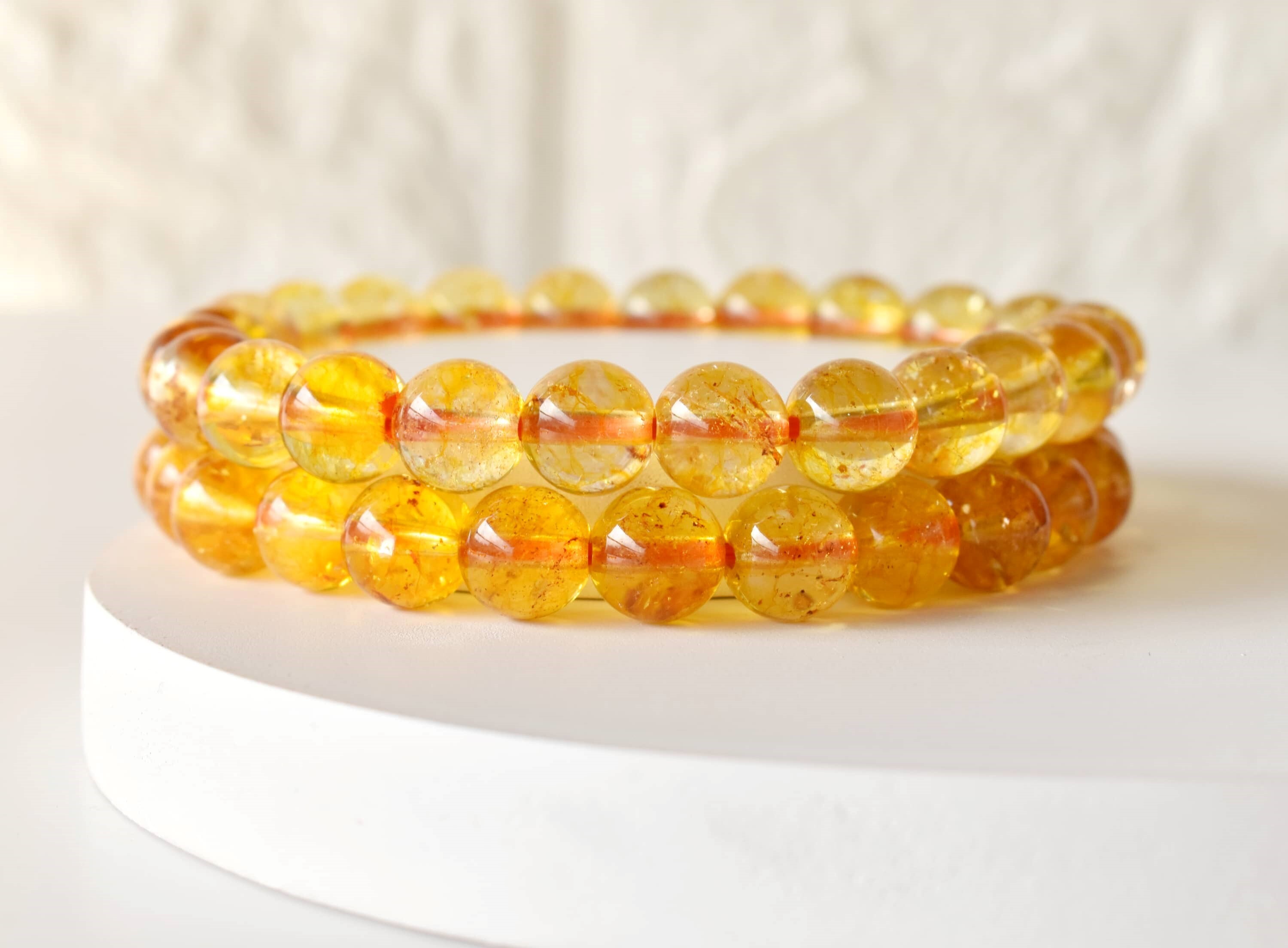 Citrine Heated Crystal Bracelet Beaded Gemstone Bracelet - Natural Gemstone 7-7.5 Inches Yellow 4-10mm Round Beads | 22g Weight
