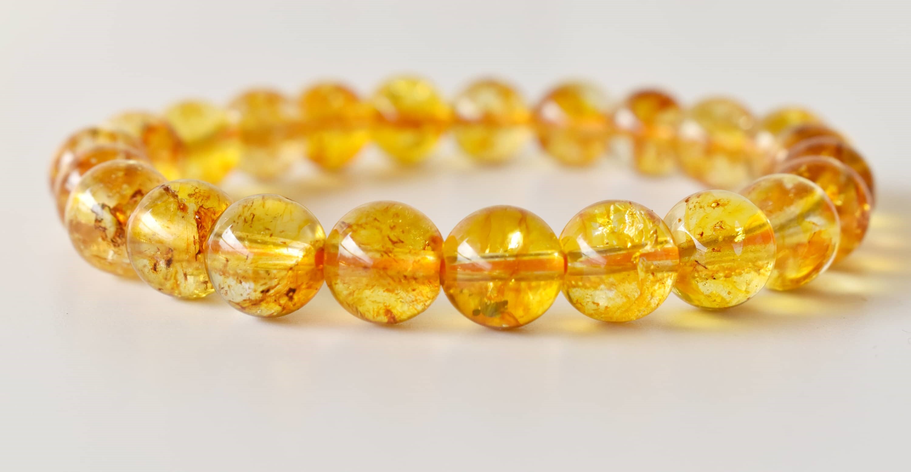 Citrine Heated Crystal Bracelet Beaded Gemstone Bracelet - Natural Gemstone 7-7.5 Inches Yellow 4-10mm Round Beads | 22g Weight