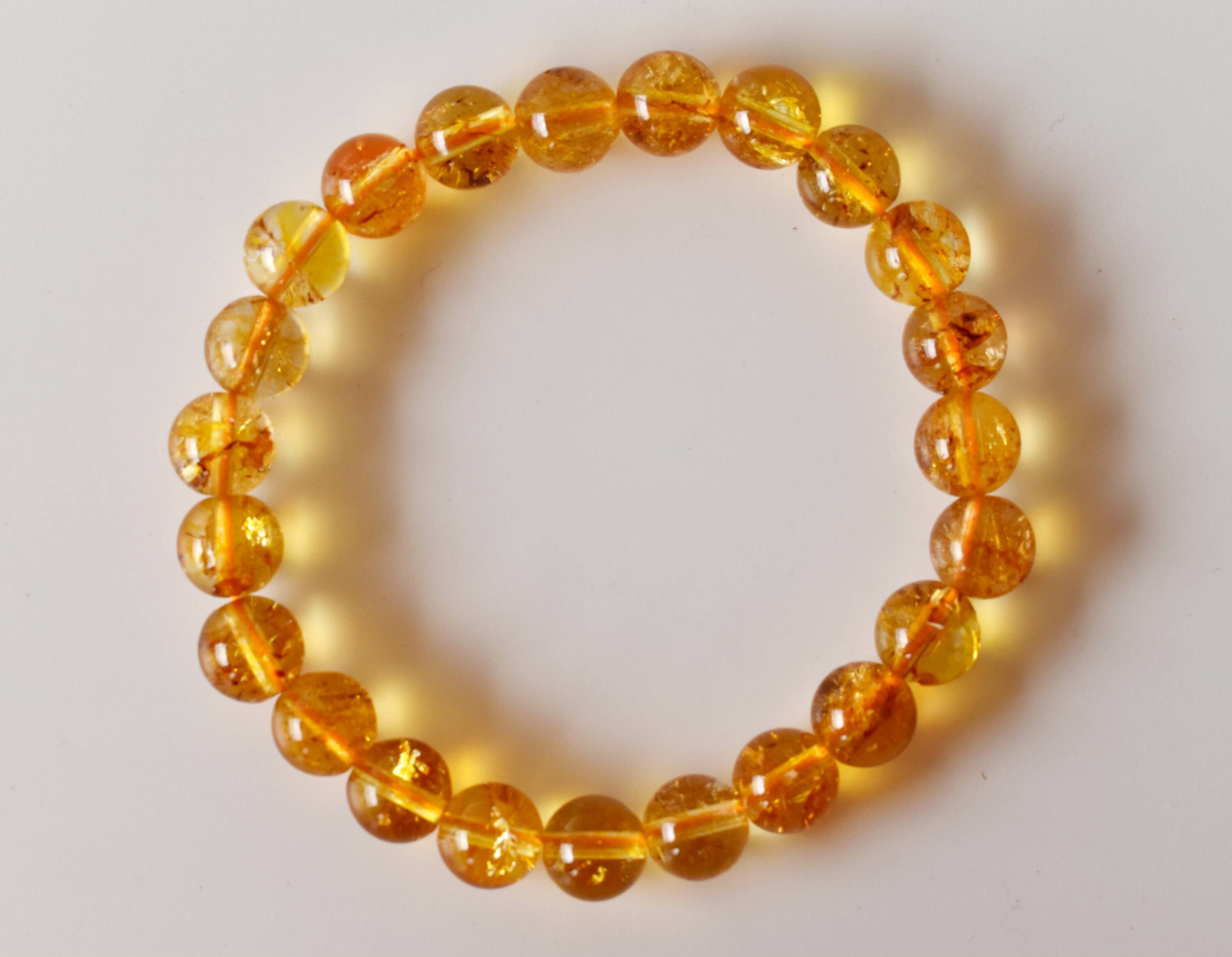 Citrine Heated Crystal Bracelet Beaded Gemstone Bracelet - Natural Gemstone 7-7.5 Inches Yellow 4-10mm Round Beads | 22g Weight