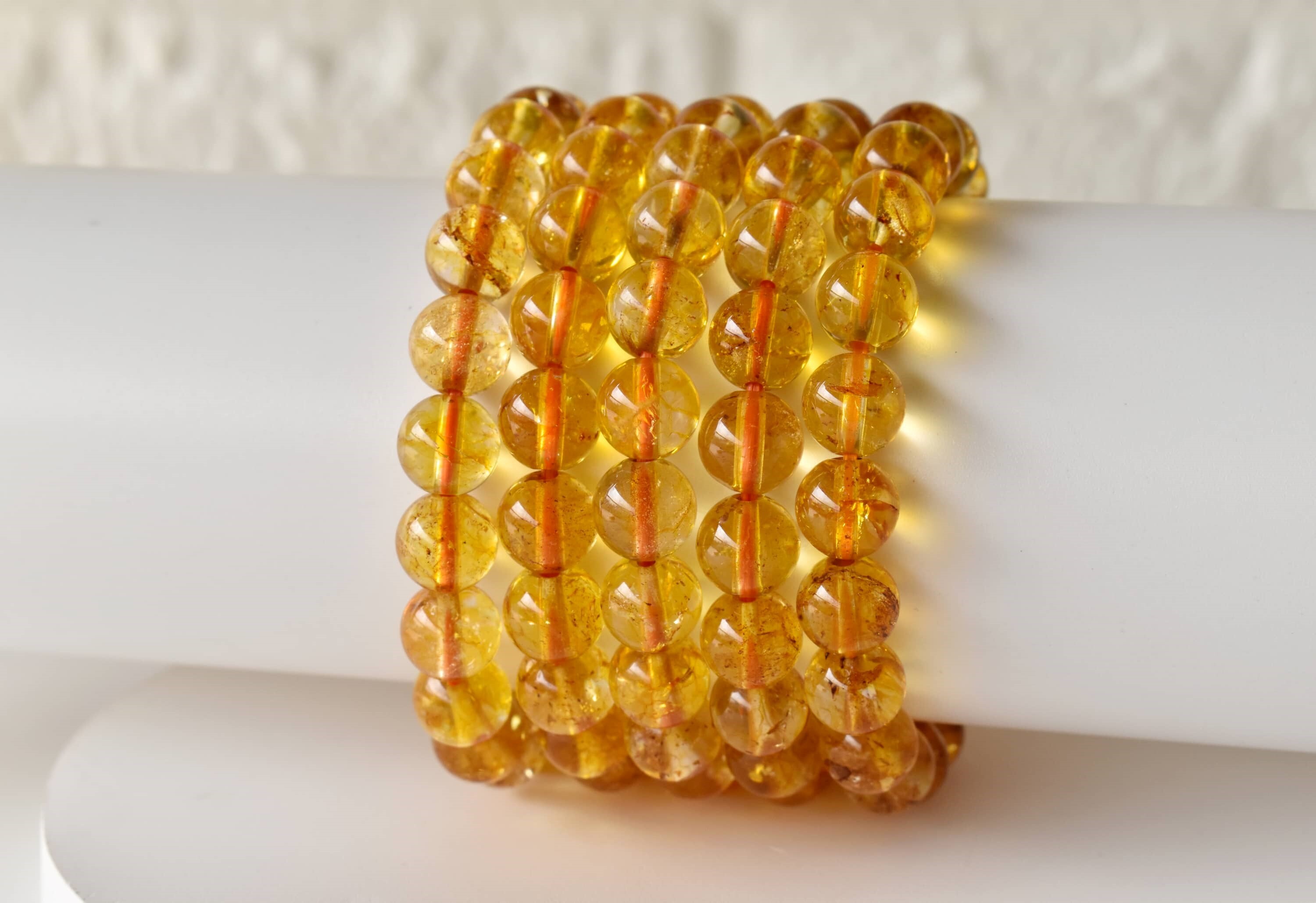 Citrine Heated Crystal Bracelet Beaded Gemstone Bracelet - Natural Gemstone 7-7.5 Inches Yellow 4-10mm Round Beads | 22g Weight
