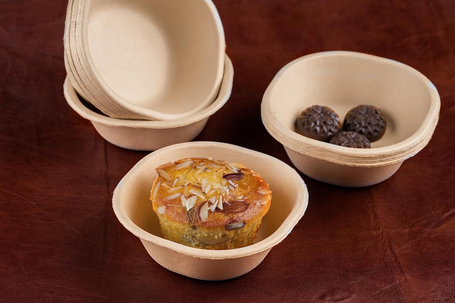 180ml Biodegradable Sugarcane Bagasse Disposable Bowls - Material: Bagasse , Color: Brown , 100% Compostable, Leak Proof, Hygienic Design