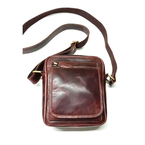 Leather Sling Red Color Bag - Color: Dark Brown