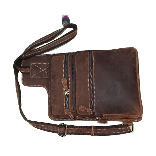 Ladies Genuine Leather Brown Sling Bag - Design: Mordern