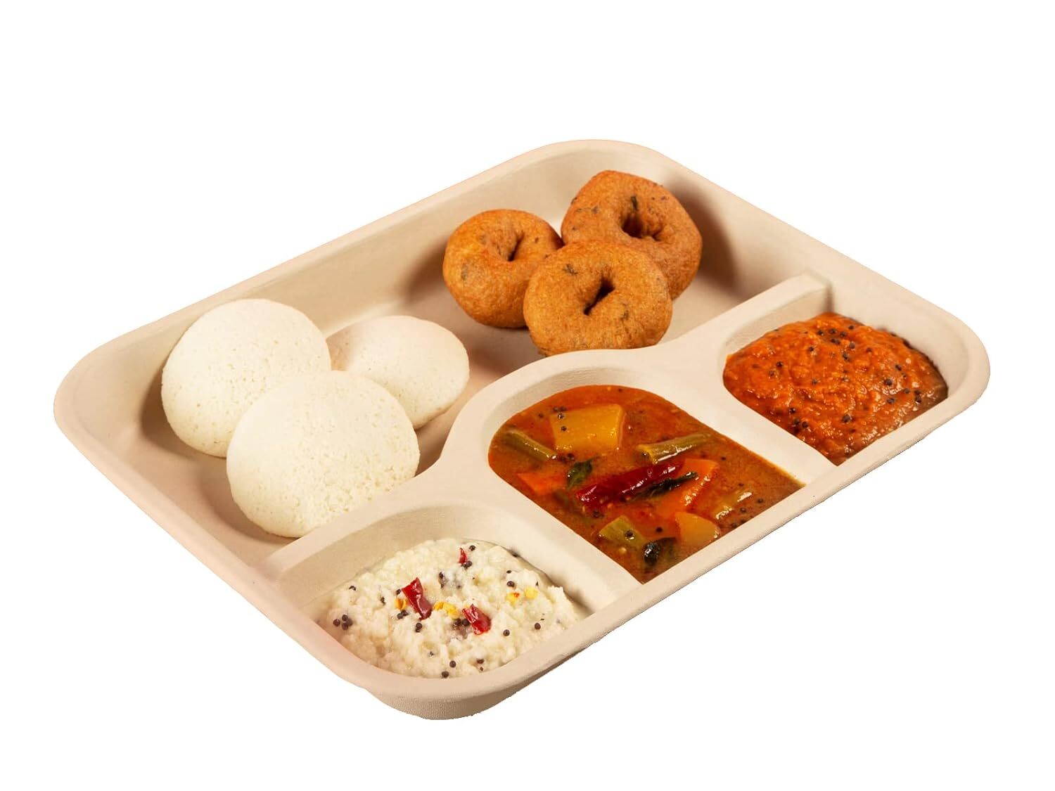 Bagasse Meal Tray - Customized Size, Brown Color | 100% Compostable, Leak-proof, Hygienic, No Toxic Chemicals, 500 Pieces