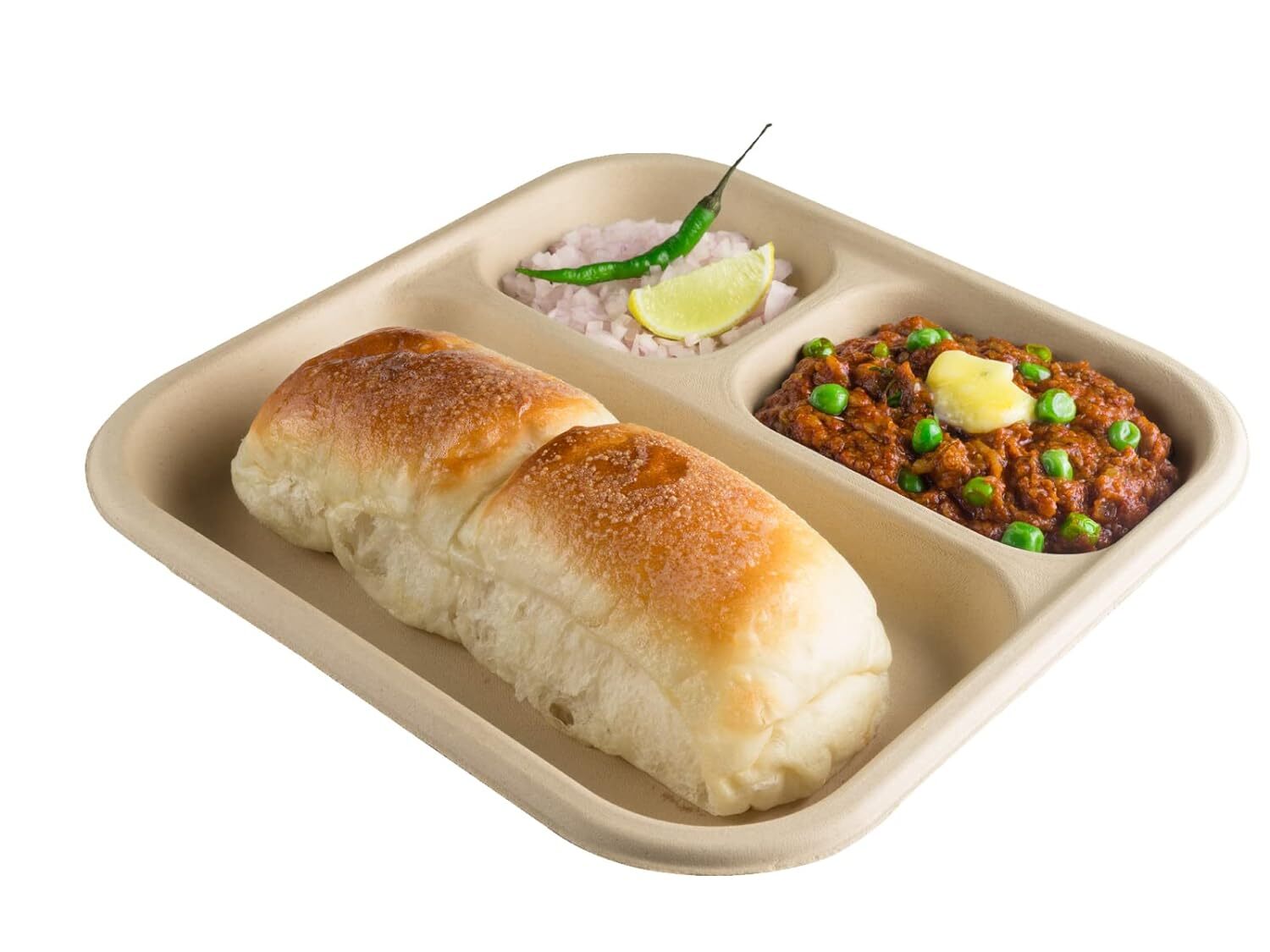 3cp Bagasse Compartmental Disposable Meal Tray - Bagasse Material, 3 Compartment Size, Brown Color | Leak Proof, 100% Compostable, Hygienic Design