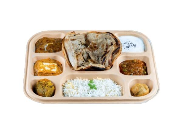 5cp Bagasse Compartmental Disposable Meal Tray - Customized 8cp, Brown Rectangle Dishes & Plates | 100% Compostable, Leak Proof & Hygienic Design