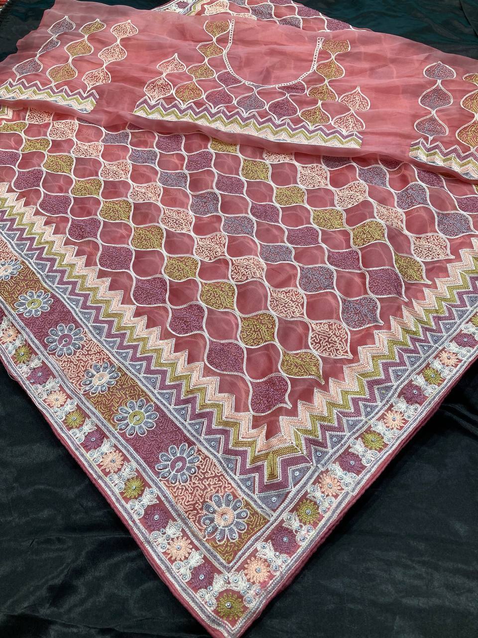 Butter Silk Net Saree - Full Embroidery Work 5.50m | Two Color Options, Handcrafted Bollywood Style, Ideal For Party Wear