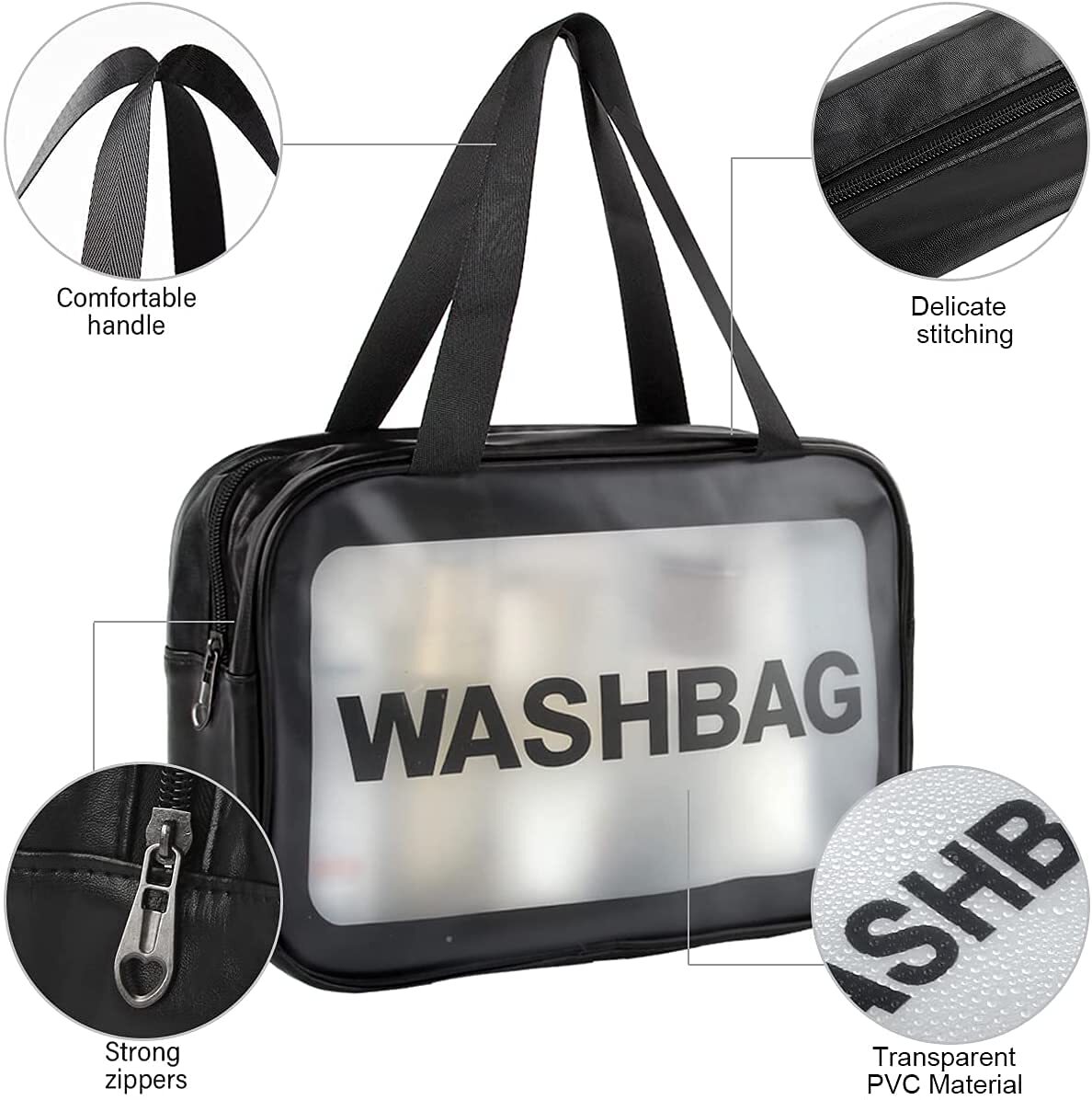 3 Pc Wash Bag - Clear Pvc Material, 11.82"x7.88"x4.33"/10.24"x6.3"x3.15"/8.47"x5.12"x3.15" , Waterproof, Easy To Clean, Transparent Design, Strong Zippers