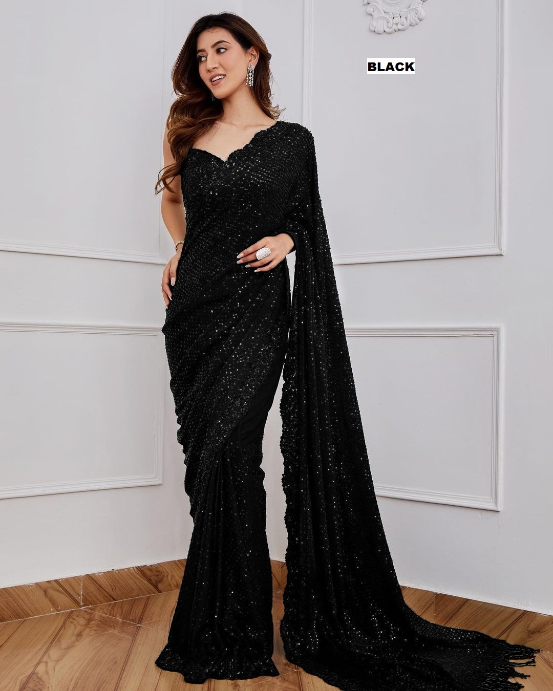 Embroidered Saree - Luxurious Silk Fabric, Elegant Floral Patterns, Vibrant Color Palette