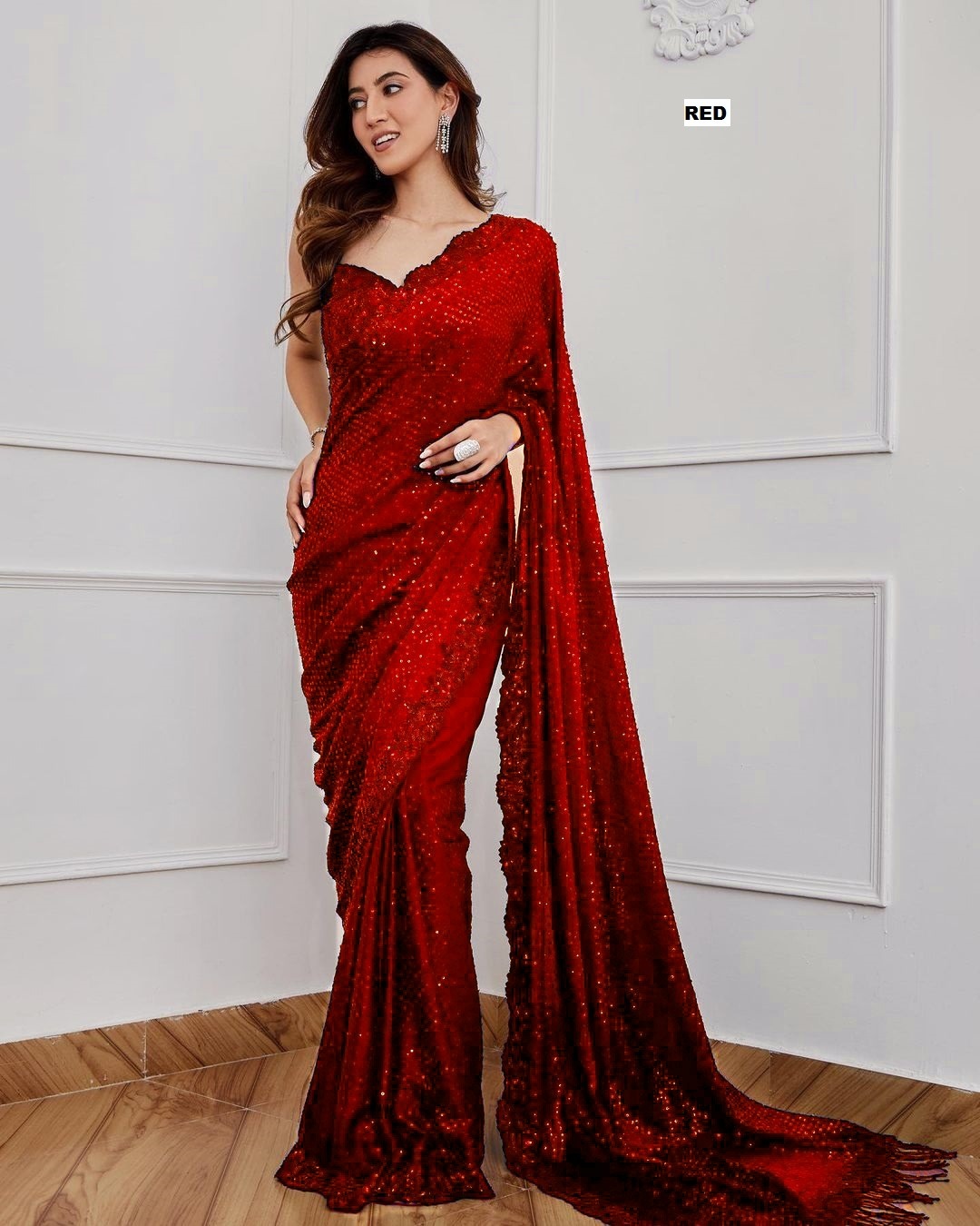 Embroidered Saree - Luxurious Silk Fabric, Elegant Floral Patterns, Vibrant Color Palette