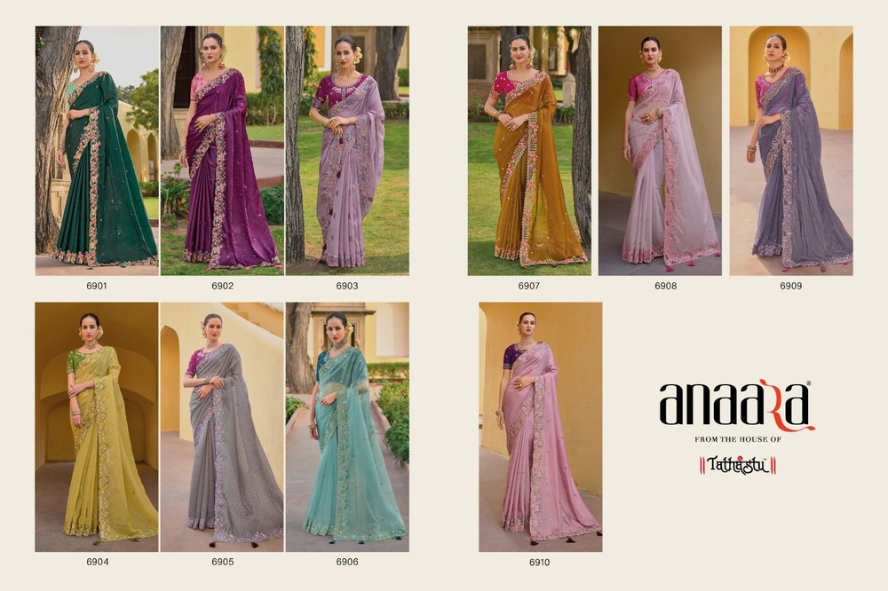 Fancy Tissue Organza Silk Saree - Embroidered Cut Work Border, All Over Butti Work | Wedding & Festival Wear, Banglory Silk Blouse with Zari Embroidery