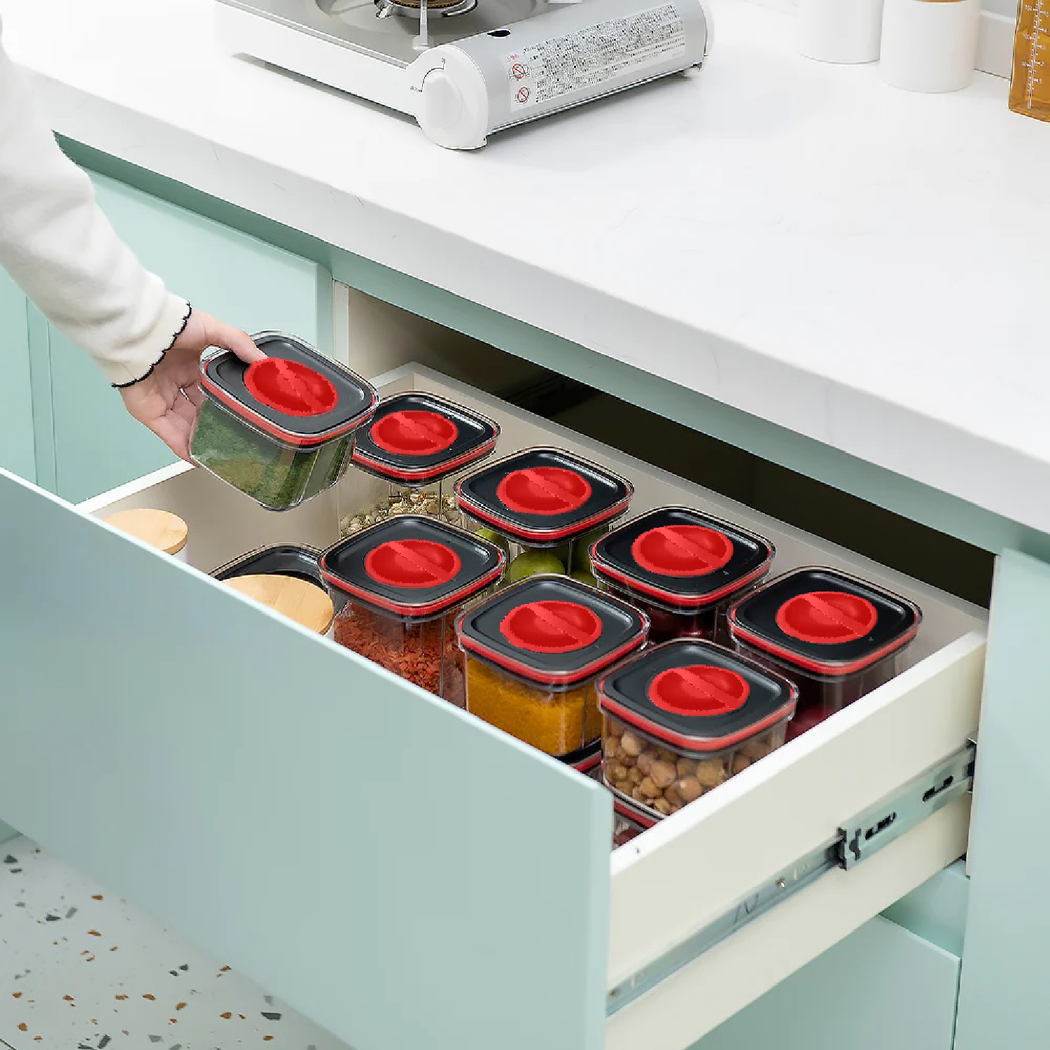 Twist-locking Airtight Food Storage Kitchen Container Set - Capacity: 1.2 Liters Liter/day