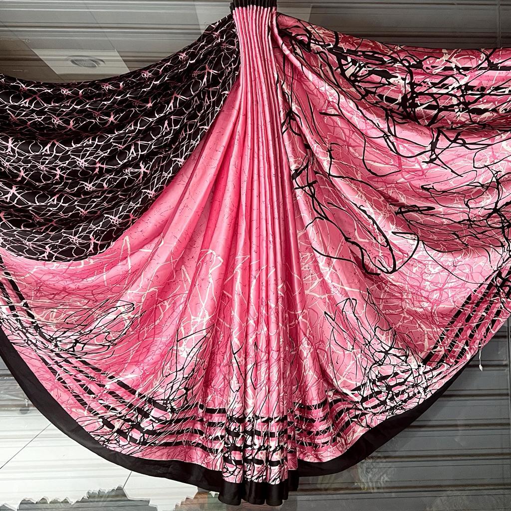 Printed Sarees - Satin Crepe Fabric, Multicolour Design For Elegant Party Wear