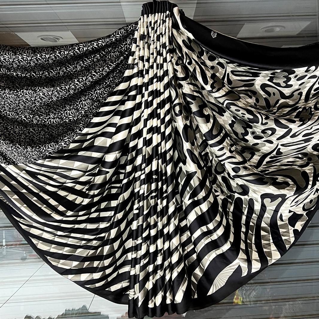 Printed Sarees - Satin Crepe Fabric, Multicolour Design For Elegant Party Wear
