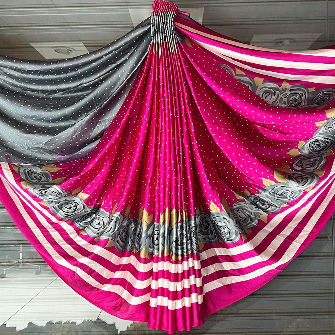 Printed Sarees - Satin Crepe Fabric, Multicolour Design For Elegant Party Wear
