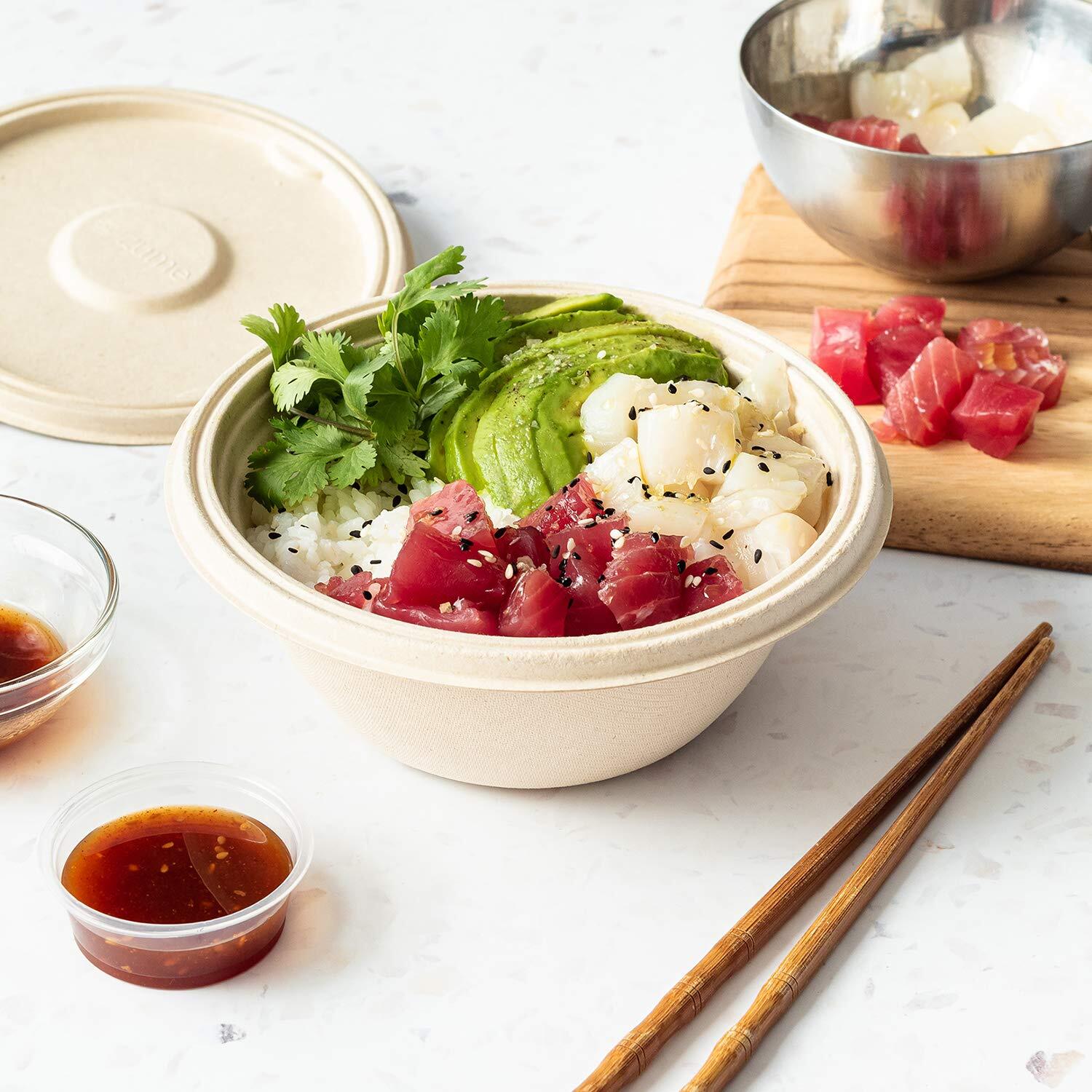 750ml Sugarcane Bagasse Meal Bowl With Lid - Eco-friendly, Brown, Anti-leak Design For Hot Or Cold Foods, Microwave & Freezer Safe