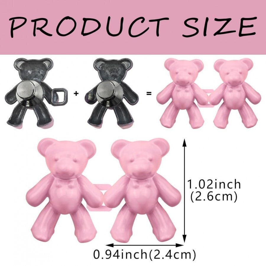 1 Pair Cute Bear Snap Buckles - Durable Plastic, 5x4.5 Cm, Brown Beige White | Quick Release, Lightweight, Matte Finish
