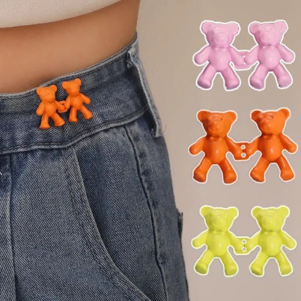 1 Pair Cute Bear Snap Buckles - Durable Plastic, 5x4.5 Cm, Brown Beige White | Quick Release, Lightweight, Matte Finish