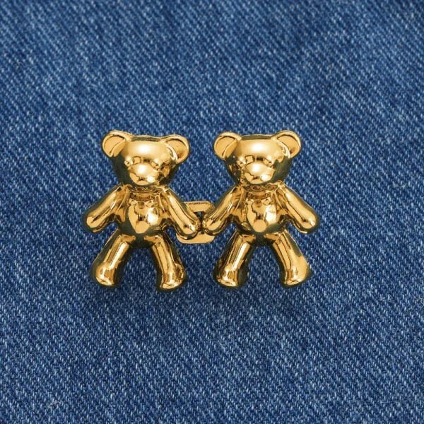 1 Pair Cute Bear Snap Buckles - Durable Plastic, 5x4.5 Cm, Brown Beige White | Quick Release, Lightweight, Matte Finish