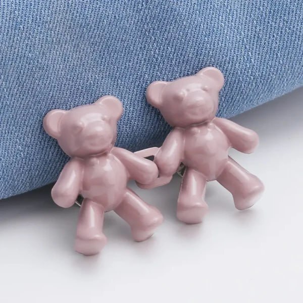 1 Pair Cute Bear Snap Buckles - Durable Plastic, 5x4.5 Cm, Brown Beige White | Quick Release, Lightweight, Matte Finish