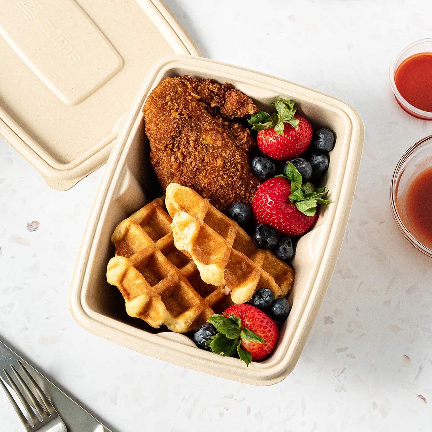 1000ml Rectangle Bagasse Box With Lid - Brown, Eco-friendly & Biodegradable Material, Anti-leak Design, Microwave & Freezer Safe